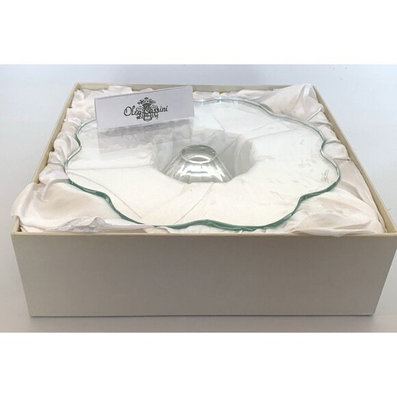Oleg Cassini Crystal Cake Plate Footed Stand 8.5 Inch Diamond Flower Signed - Picture 6 of 9